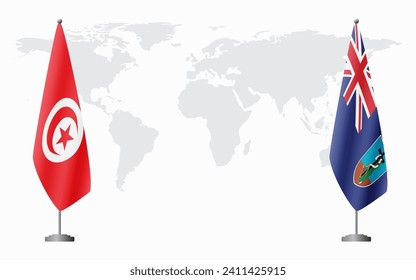 Tunisia and Montserrat flags for official meeting against background of world map.
