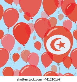 Tunisia National Day Flat Seamless Pattern. Flying Celebration Balloons in Colors of Tunisian Flag. Tunisia Patriotic Background with Celebration Balloons.