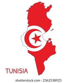 Tunisia National Flag Shaped as Country Map