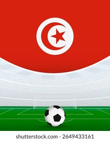 Tunisia National Football Theme, Stadium and Soccer Ball. Soccer Match Concept in Tunisia. Ideal for use in sports event promotions, football themed designs, and tournament advertisements.