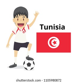 Tunisia national team cartoon,football World,country flags. 2018 soccer world,isolated on white background. illustration vector

