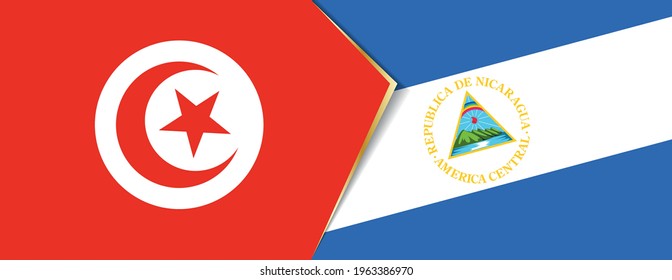 Tunisia and Nicaragua flags, two vector flags symbol of relationship or confrontation.