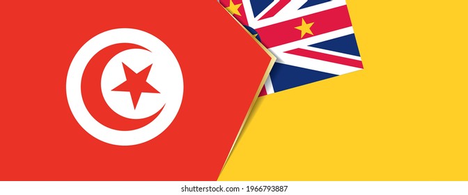 Tunisia and Niue flags, two vector flags symbol of relationship or confrontation.