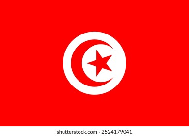 Bandera oficial de Túnez - Ilustración vectorial de alta calidad de la bandera oficial de Túnez, con la icónica media luna blanca y la estrella sobre un fondo rojo. Perfecto para diseños patrióticos y culturales