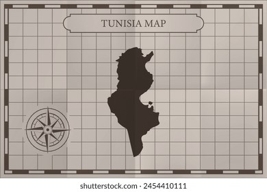 Tunisia old classic country map. Vintage antique map paper style.