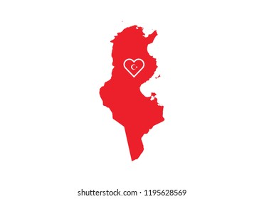 Tunisia outline map country shape national borders heart state symbol love