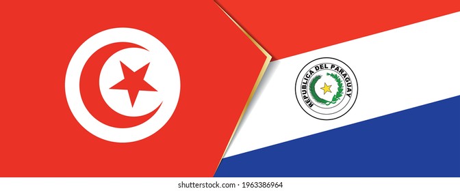 Tunisia and Paraguay flags, two vector flags symbol of relationship or confrontation.