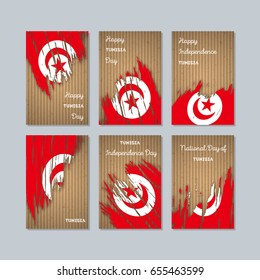 Tunisia Patriotic Cards for National Day. Expressive Brush Stroke in National Flag Colors on kraft paper background. Tunisia Patriotic Vector Greeting Card.