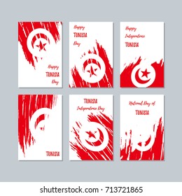 Tunisia Patriotic Cards for National Day. Expressive Brush Stroke in National Flag Colors on white card background. Tunisia Patriotic Vector Greeting Card.