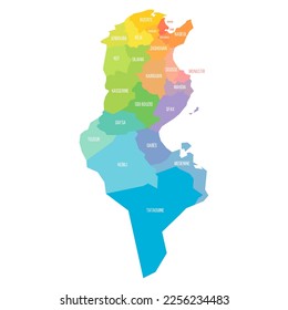 Tunisia political map of administrative divisions