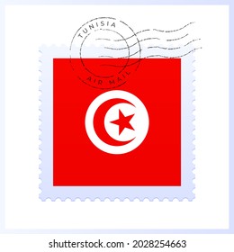 tunisia postage mark. National Flag Postage Stamp isolated on white background vector illustration. Stamp with official country flag pattern and countries name