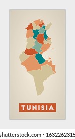 Tunisia poster. Map of the country with colorful regions. Shape of Tunisia with country name. Classy vector illustration.