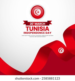 Tunisia ribbon flag with National color for independence day square banner background design