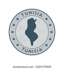 Tunisia round badge vector. Country round stamp with shape of Tunisia, isolines and circular country name. Amazing emblem. Powerful vector illustration.