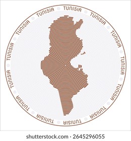 Tunisia round logo design. Country shape built of rings. Tunisia text around the country. Vector Illustration.