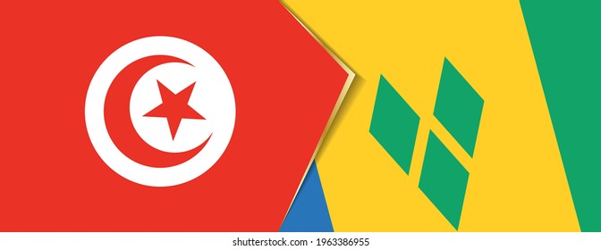 Tunisia and Saint Vincent and the Grenadines flags, two vector flags symbol of relationship or confrontation.