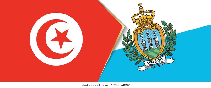 Tunisia and San Marino flags, two vector flags symbol of relationship or confrontation.