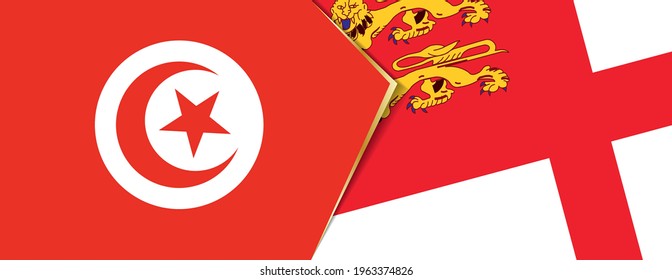 Tunisia and Sark flags, two vector flags symbol of relationship or confrontation.