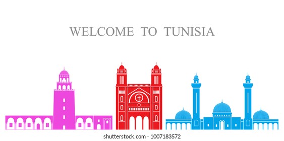 Tunisia set. Isolated tunisia architecture on white background