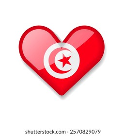 Tunisia - Shiny Flag in the Form of Heart. Vector Illustration.