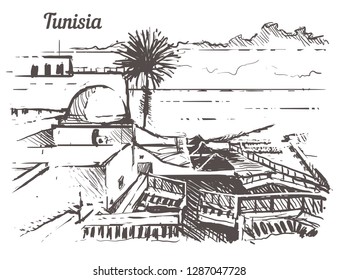 Tunisia skyline hand drawn. Tunisia sketch style vector illustration.Isolated on white background.