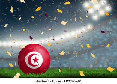 Tunisia soccer ball on field in soccer stadium to celebrate for football match result with spot light background. Design for banner, poster of nation championship template in vector illustration