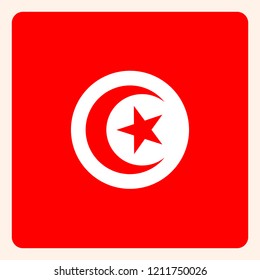 Tunisia square flag button, social media communication sign, business icon.