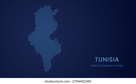 Tunisia stylized dotted map in modern circular data tech visualization concept.