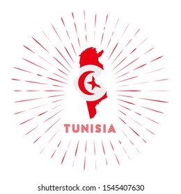 Tunisia sunburst badge. The country sign with map of Tunisia with Tunisian flag. Colorful rays around the logo. Vector illustration.