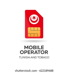 Tunisia and Tobago mobile operator. SIM card with flag. Vector illustration