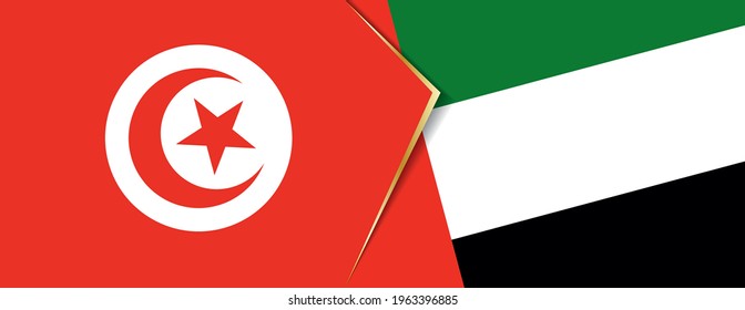 Tunisia and United Arab Emirates flags, two vector flags symbol of relationship or confrontation.