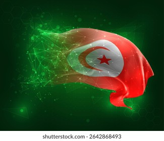 Tunisia, vector 3d flag on green background and numbers