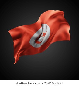 Tunisia, vector 3d flag with waves on a black background