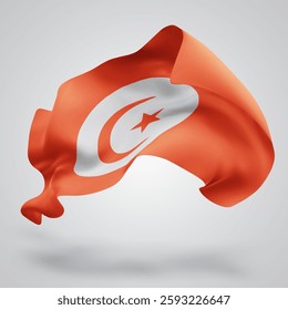 Tunisia, vector 3d flag with waves on a white background