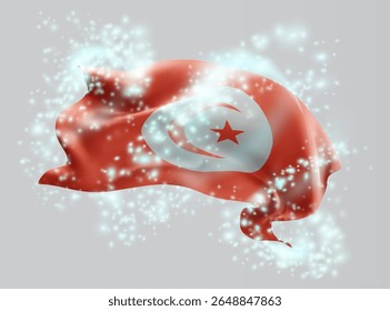 Tunesien, Vektor 3D Flagge im Wirbelwind von magischer Ausstrahlung