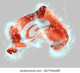 Tunisia, vector 3d flag in whirlwind of magical radiance