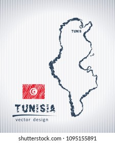 Tunisia vector chalk drawing map isolated on a white background