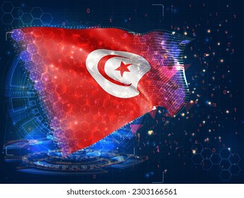 Tunisia,  vector flag, virtual abstract 3D object from triangular polygons on a blue background