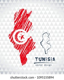 Tunisia vector map with flag inside isolated on a white background. Sketch chalk hand drawn illustration