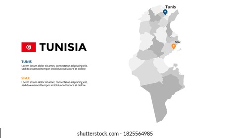 Tunisia vector map infographic template. Slide presentation. Global business marketing concept. Color country. World transportation geography data. 