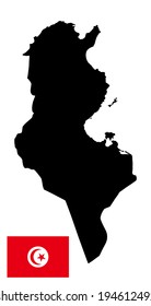 Tunisia vector map silhouette isolated on white background. High detailed illustration. Tunisia vector flag official.