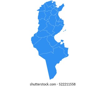 Tunisia vector map silhouette isolated on white background illustration.