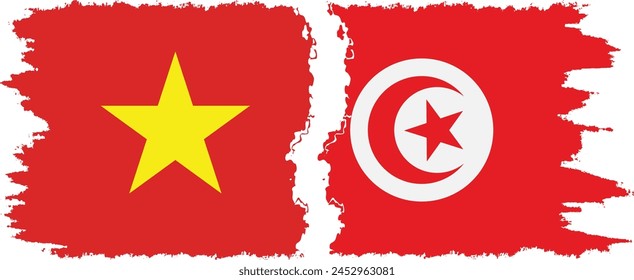 Tunisia and Vietnam grunge flags connection, vector