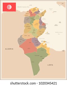 Tunisia - vintage map and flag - High Detailed Vector Illustration