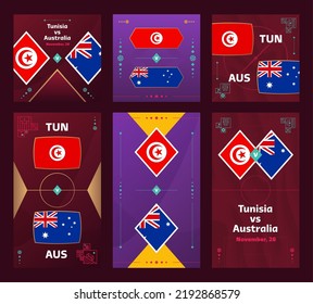 Tunisia vs Australia Match. World Football  Qatar, cup 2022 vertical and square banner set for social media. 2022 Football infographic. Group Stage. Vector illustration announcement.