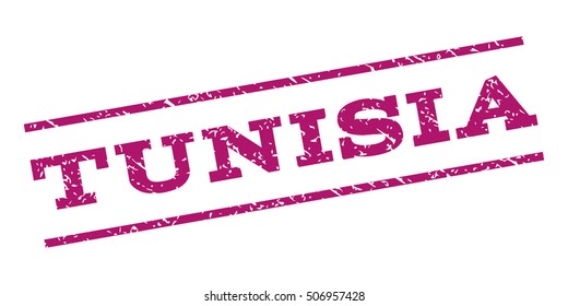 Tunisia watermark stamp. Text caption between parallel lines with grunge design style. Rubber seal stamp with dust texture. Vector purple color ink imprint on a white background.