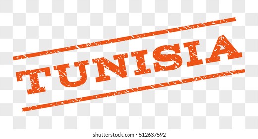 Tunisia watermark stamp. Text caption between parallel lines with grunge design style. Rubber seal stamp with scratched texture. Vector orange color ink imprint on a chess transparent background.