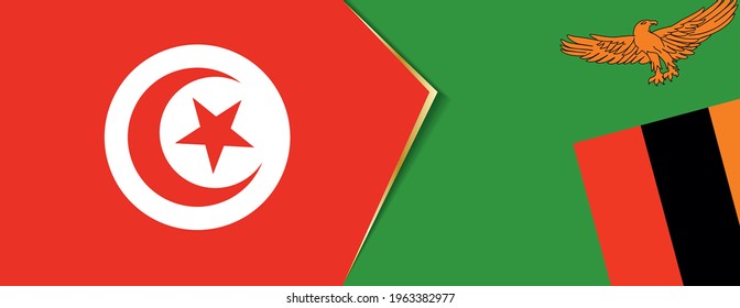 Tunisia and Zambia flags, two vector flags symbol of relationship or confrontation.