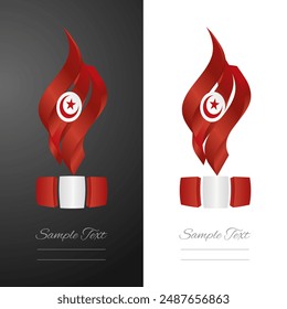 Tunisian abstract 3D wavy flag ribbon for fashion and industry labels. Tunisia 3D torch flame strip label sticker icon vector