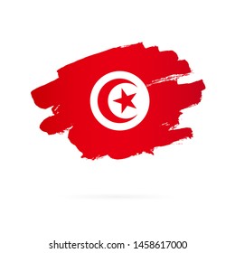 Tunisian flag. Vector illustration on white background. Brush strokes drawn by hand. Tunisia Independence Day.